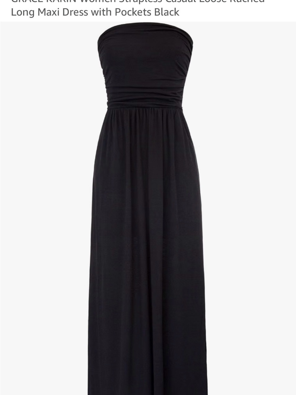 Grace Karin Black Strapless Maxi Dress with Ruched Bodice